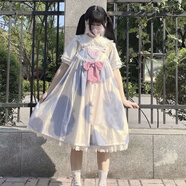 口旋套裝裝日系軟妹奶牛洛麗塔背帶連衣裙子女學(xué)生+可愛(ài)娃娃領(lǐng)襯衣 【藍色套裝】背帶裙+娃娃鄰襯衫 XL