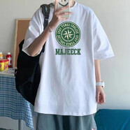 嘉曄（JIAYE）短袖T恤男士國潮寬松衣服ins潮新款男裝潮流潮牌五分袖T恤上衣 綠圓白色 M