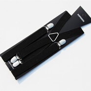 暢印 韓版背帶褲背帶夾彈力織帶吊褲帶男女通用西裝吊帶裙松緊織帶褲夾 銀色夾四夾交叉黑色2.5cm寬度 100cm 長(cháng)度