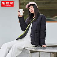 坦博爾羽絨服女短款翻領韓版寬松女士燈芯絨外套TD236266 黑色 160 