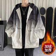 摘星少年男士連帽衛(wèi)衣男秋冬季潮牌開衫加絨加厚外套情侶港風寬松衣服班服 黑色常規(guī) 3XL