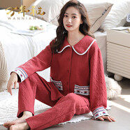 萬(wàn)年雅秋冬季女士睡衣三層保暖夾層加厚長(cháng)袖純棉家居服女全棉薄夾棉睡衣 F3901純棉夾層女 170(XL)