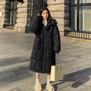 托瑪菲連帽羽絨棉服女裝2024新款中長(zhǎng)款棉衣外套冬季加厚過膝棉襖小個(gè)子 黑色 2XL 碼
