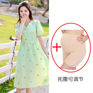 孕婦裝夏裝連衣裙時(shí)尚款夏季套裝2025新款夏天短袖上衣純棉裙子女 果綠色裙+膚色安全褲 XXL【建議150-170斤】
