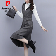 皮爾卡丹（pierre cardin）毛呢背心連衣裙子女季裝春秋冬2025年新款配大衣長打底套裝針 灰色裙+白色毛衣 M (85-95斤)