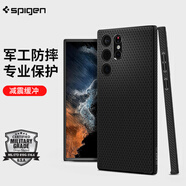 Spigen 適用于三星S22 手機殼 硅膠保護套新款全包防摔軟殼外殼 十字紋黑色 三星S22 Ultra