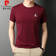 皮爾卡丹（pierre cardin）男裝絲光棉短袖t恤男圓領(lǐng)半袖夏季純棉體恤衫男印花上衣服 R8116酒紅 170/L推薦120-130斤