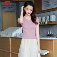 皮爾卡丹（pierre cardin）小個子冰絲針織衫短袖V領上衣女夏季內搭女士毛衣短款打底衫薄款 淺紫色【圓】 S