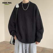 Foss Phil圓領(lǐng)毛衣男女秋冬季長(cháng)袖韓版內搭休閑寬松針織打底衫MZ001黑色2XL