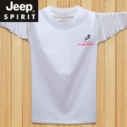JEEP SPIRIT春秋男士長袖t恤棉質寬松胖子上衣加肥加大碼男裝丅打底衫秋衣服 小羽毛 白色 XL