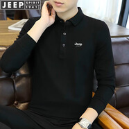 JEEP SPIRIT吉普長(cháng)袖T恤男保羅衫翻領(lǐng)上衣男士春秋體恤打底衫商務(wù) 黑色 L （115-130斤）