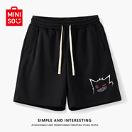 名創(chuàng)優(yōu)品（MINISO）夏季短褲男跑步大褲衩外穿運動口袋休閑印花球褲沙灘戶外五分褲子 黑色(怪咖白褲前左下標) 4XL (體重205-230斤)