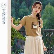 艾路絲婷小狗繡花短袖t恤女2024年夏季新款圓領(lǐng)正肩寬松顯瘦上衣31883 淺花灰 XL