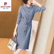 皮爾卡丹（pierre cardin）連衣裙女秋冬長款毛衣2023新款時尚韓版過膝裝長袖針織打底 淺藍(lán)色 S 建議【85-100斤】