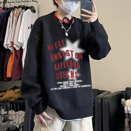OEMG  半高領毛衣男春秋冬季加絨加厚套頭線衣潮牌寬松打底針織衫外套 DMY452黑色 L [建議105-120斤]