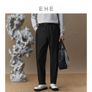 EHE男裝 2024冬季新款全棉寬松錐形滴膠抽身松緊腰牛角扣牛仔褲男 黑色，L