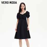 VEROMODA連衣裙2025春季新款娃娃裙高腰泡泡袖短袖系帶325161018 黑色 XS