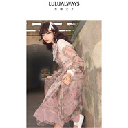 LULUALWAYS【商場(chǎng)同款】24新款復(fù)古宮廷風(fēng)設(shè)計(jì)感公主裙連衣裙 粉色 S