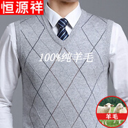 恒源祥純羊毛絨衫羊毛背心男V 領(lǐng)純寬松大碼針織毛衣秋冬坎肩中年馬甲爸爸裝純?nèi)?00 1681淺灰純?nèi)?00 170L純?nèi)?00