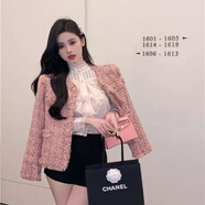Lauaird大碼胖mm氣質(zhì)名媛小香風(fēng)粉色短外套女春裝超顯瘦寬松遮肉洋氣上衣 粉紅色 3XL 建議160-180斤
