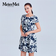 MeierMei玫而美女裝時(shí)尚氣質(zhì)修身印花連衣裙春秋meiermei品牌短袖連身裙 H49 38