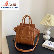 袋鼠（KANGAROO）經(jīng)典笑臉包2025新款真皮女包翅膀包荔枝紋蝙蝠包囧臉斜挎手提包女 棕色好版