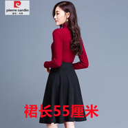 皮爾卡丹（pierre cardin）高腰毛呢半身裙加厚秋冬季女中長款a字裙大碼蓬蓬傘裙冬天短裙子 黑色【裙長55厘米/有口袋】 XL