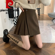 皮爾卡丹（pierre cardin）a字半身裙女2024年新款大尺碼胖m妹百褶短裙不規(guī)則秋冬毛呢包臀裙 咖啡色 3XL 【150-165斤】