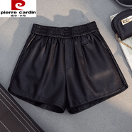 皮爾卡丹（pierre cardin）皮短褲女2025秋冬季新款高腰顯瘦百搭pu皮褲闊腿松緊a字外穿靴褲 黑色 L 建議108-118斤