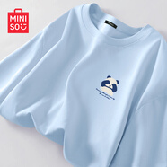 名創(chuàng)優(yōu)品（MINISO）短袖2025新款女夏季胖mm大碼顯瘦寬松女裝純棉半袖夏天正肩女t恤 冰川藍(lán)(熊貓先森胸標(biāo)) XL (體重130-150斤)