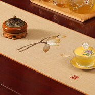巢品 新中式桌旗禪意茶旗客廳茶席桌布長(zhǎng)條布藝茶臺(tái)茶幾茶桌餐桌茶墊 愛蓮 MM米黃（防水） 35*300cm(適合桌長(zhǎng)2.4米-2.6米)