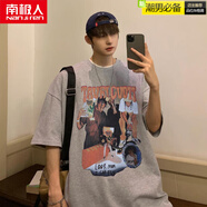 南極人（Nanjiren）街頭嘻哈美式t恤男短袖2024新款潮流衣服寬松ins港風(fēng)半袖潮牌體恤 淺灰色 S