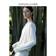歐柏蘭奴omnialuo高端一字領(lǐng)羊絨衫女2024秋冬套頭美利奴羊毛打底針織毛衣 象牙白 W03 云白 M