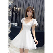 憶靜萱（YIJINGXUAN）低胸修身氣質(zhì)顯瘦收腰足浴工作服女半袖短款夜店裝白色性感連衣裙 白色6619 L 105-115斤