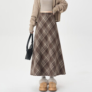 勁維迪格子毛呢半身裙女2025秋季新款高腰寬松顯瘦百搭中長(cháng)款a字裙子 咖格 L （109-118斤）