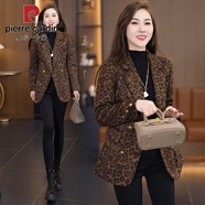 皮爾卡丹加棉休閑西服短外套女2025年秋冬季新款氣質韓版顯瘦百搭小西裝潮 豹紋 S【85-103斤】