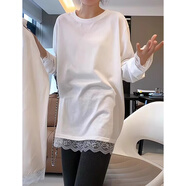 妃麗慕尚（FEILIMUSHANG）一體銀狐絨蕾絲長(cháng)袖t恤女中長(cháng)款冬季洋氣印花加絨加厚卡通打底衫 【加絨厚】1928純色白色 M 建議115斤以?xún)?
                                         title=