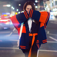 秋冬新款上衣女 戚薇明星同款撞色單排扣寬松針織毛衣開衫外套女 圖片色 均碼