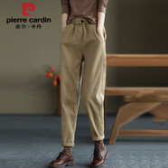 皮爾卡丹加絨哈倫褲子女秋冬裝加厚休閑小個(gè)子高腰顯瘦外穿小腳蘿卜老爹褲 卡其色 (少量現貨) M 【建議90-105斤】