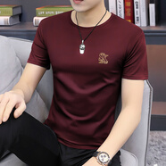 梵登諾（FANDENGNUO）莫代爾男士短袖t恤夏季新潮款男士修身上衣服半袖潮流速干體恤裝 酒紅色 2XL【150-165斤】