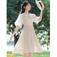 景怡依10-11-12-13-14-15-20歲公主裙夏季女孩初中小學(xué)生洋氣連衣裙韓版 杏色 S