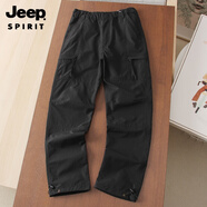 JEEP SPIRIT防風(fēng)防水戶(hù)外沖鋒褲春秋新款男式加絨保暖工裝褲多口袋加厚休閑褲 春夏薄款黑色   有腰帶 2XL (155-180斤)