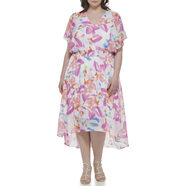 DKNY 女式蝴蝶袖修身喇叭連衣裙 粉色組合 20 加大