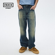 英克斯（inxx）潮牌23秋寬松直筒牛仔褲情侶長褲ISD3221360 牛仔藍色 XL