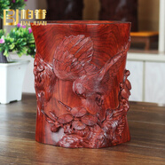 柏眷正宗紅木精雕筆筒純手工木質(zhì)實(shí)木擺件家居裝飾書(shū)房辦公室桌面送禮 大鵬展翅筆筒