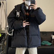 NEW OR MODE冬季新款大碼羽絨服男女潮流情侶外套韓版工裝毛領(lǐng)加厚寬松上衣服 DSA007-Y5849黑色 M