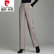 皮爾卡丹2024新款秋冬毛呢褲女直筒褲長(cháng)褲中年女士松緊高腰加厚呢子休閑褲 咖啡色 29/XL
