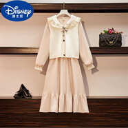 迪士尼（Disney）女大童馬甲裙套裝秋冬15少女孩燈芯絨連衣裙12-14歲初中學(xué)生洋 杏色套裝 XL建議118-128斤(僅供參考)