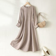 半苑  MIENYOERW浮光錦【撞色貝殼繡設計感收腰裙】24秋款女奶茶簡(jiǎn)約百搭舒適連衣 淺卡其 L