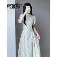 唐菓蜜新中式連衣裙女夏2025新款女裝氣質(zhì)日常改良國風少女旗袍裙子夏天 綠色 M